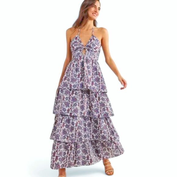 Boden NWT Tiered Garden Party Dress Smocked Halter Tie Ditzy Floral Rara Maxi 8‎ - Picture 3 of 16